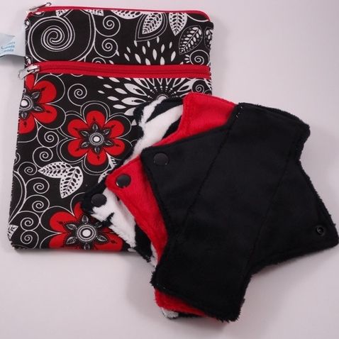 Red and Black Pantyliner Set with wetbag