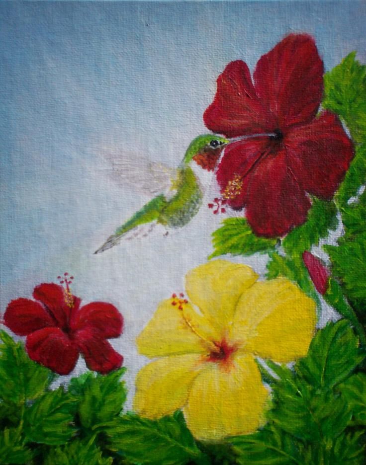 hummingbird hibiscus painting