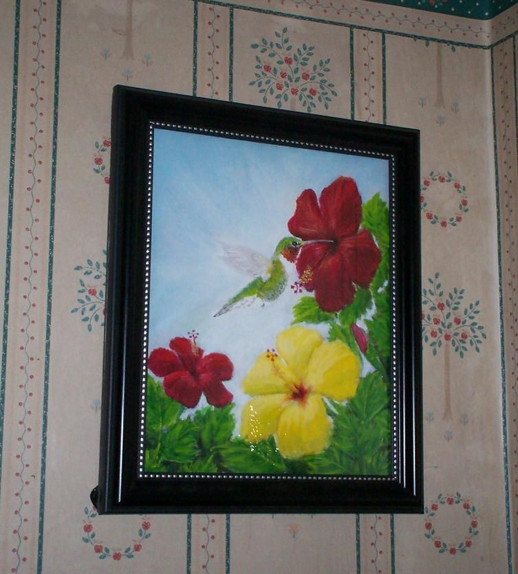 hummingbird hibiscus painting framed
