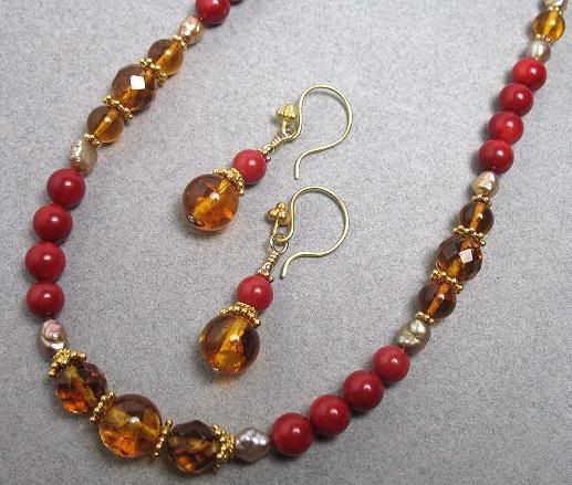 amber coral necklace1
