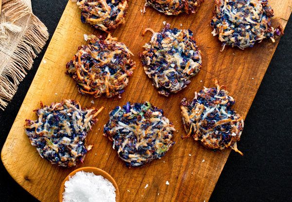 Red Cabbage, Carrot and Broccoli Stem Latkes