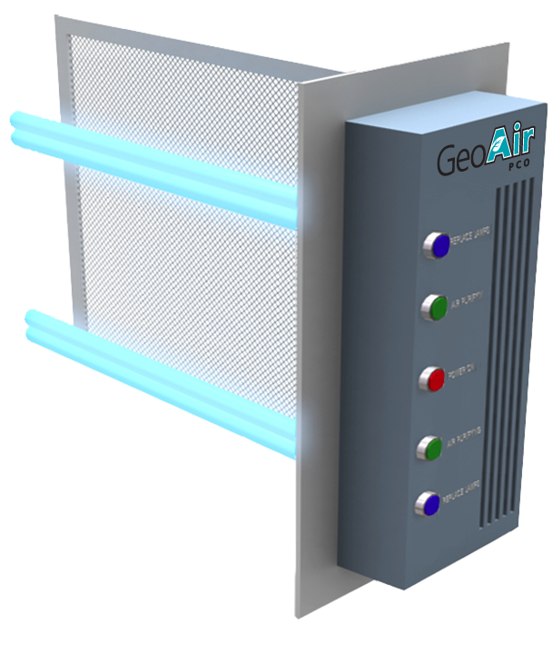 GeoAir PCO air purifier unit that uses ultraviolet light to break apart organic molecules suspended in mid air
