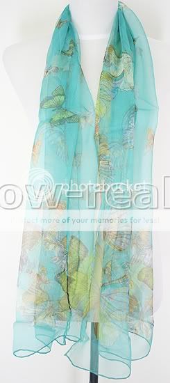 BEAUTIFUL 100% SILK BUTTERFLY SHAWL/SCARF&BLUE #1335  