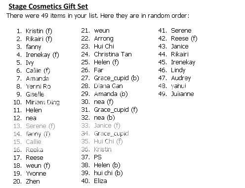 Stage Cosmetics gift results