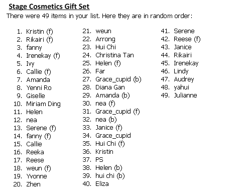 Stage Cosmetics gift results