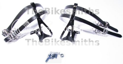 ROAD BIKE DOUBLE TOE CLIPS & STRAPS BLACK LG TRACK NEW  